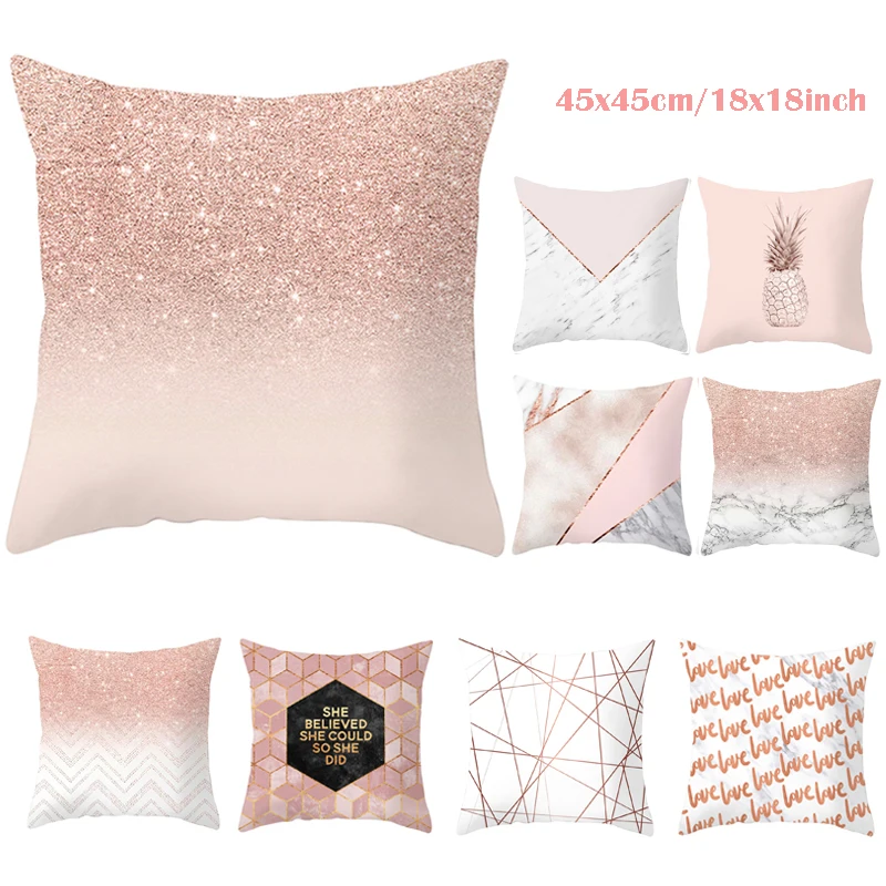 

Enipate Peach Skin Velvet Pillowcase Nordic Wind Pink Rose Gold Glitter Geometric Cushions Cover Home Decoration 45cmx45cm
