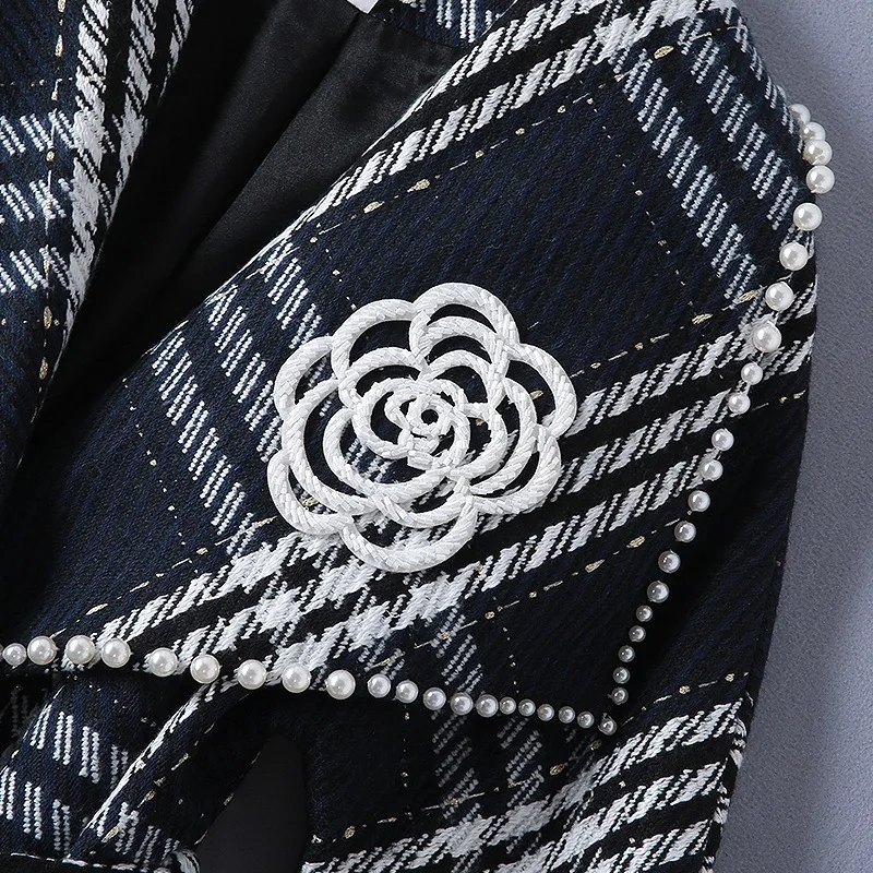 Une 2018 Plaid Femmes Gamme Haut Hiver Laine Manteau Perle De Chaud 180904jt01 Broche Rayé Avec 7qZdxR