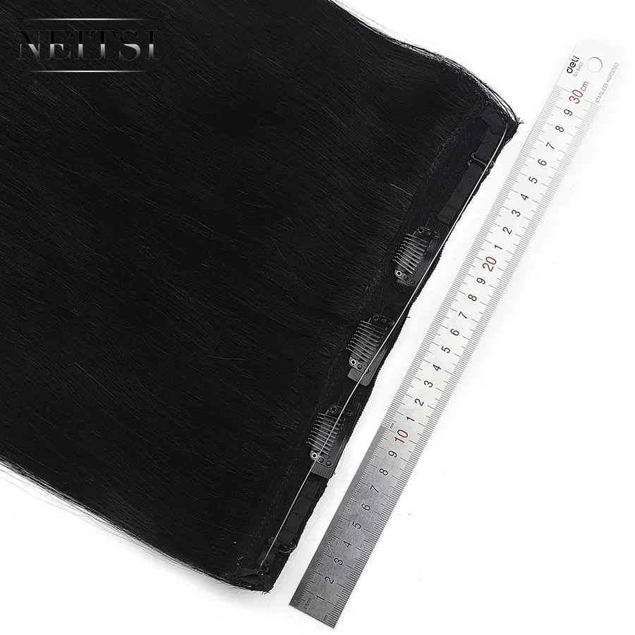 Neitsi Straight Clip In Hair 100% Remy Human Hair Easy Going Hidden Invisible Wire Flip in Hair Extensions 20" 28 cm Width