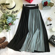 Осенняя Длинная тонкая юбка Женская эластичный лоскутный пояс плиссированная миди юбка vestidos Повседневная модная уличная Guilantu