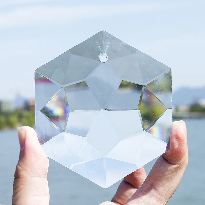 H&D 100mm Glass Crystal Chandelier Pendant Craft Art Rainbow Hexagram Prism Suncatcher Hanging Ornament Fengshui Xmas Gift Decor