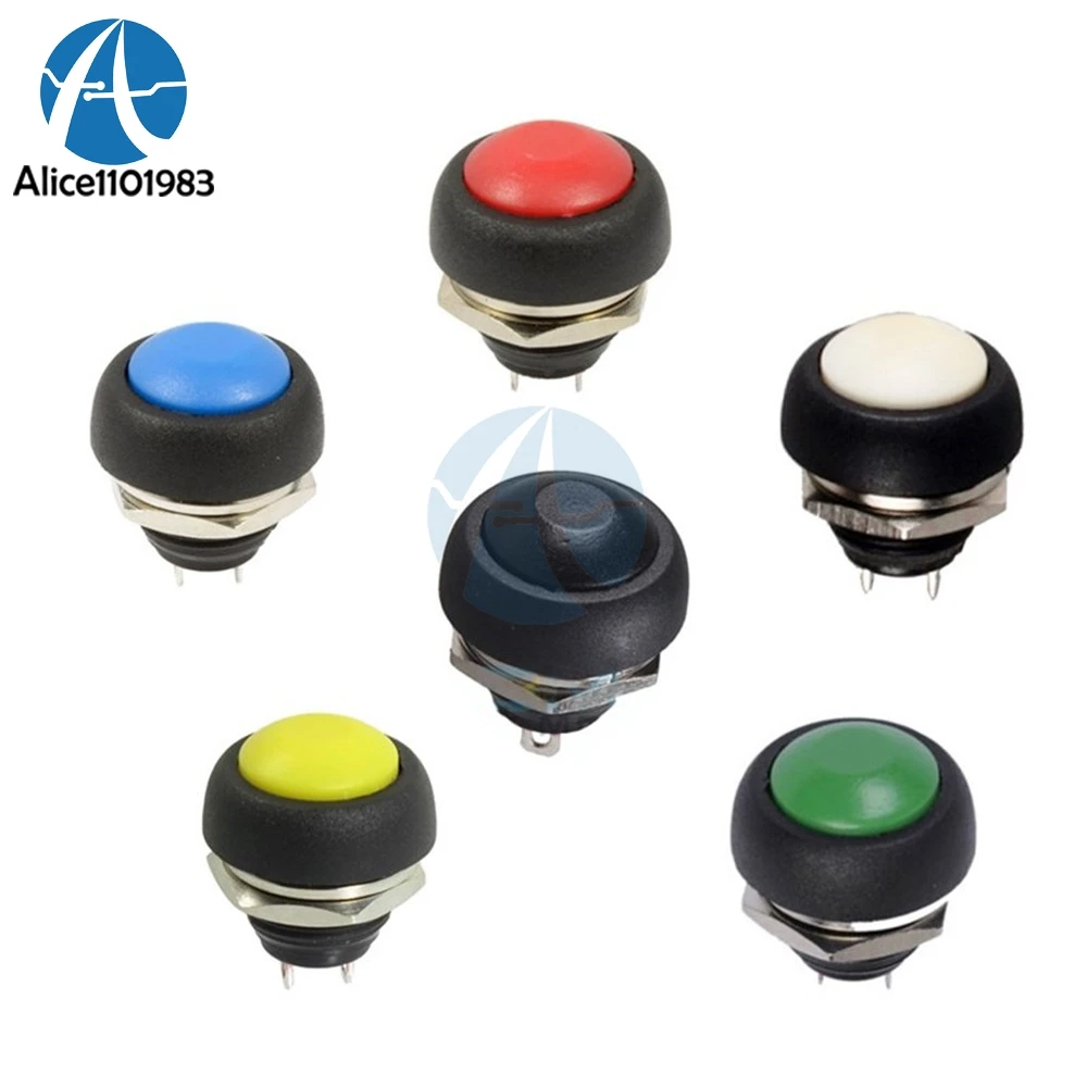 12mm PBS-33B Waterproof Momentary ON OFF Push Button Swithch Mini Round Switch VE058 White Black Green Red Yellow Blue Color | Электронные