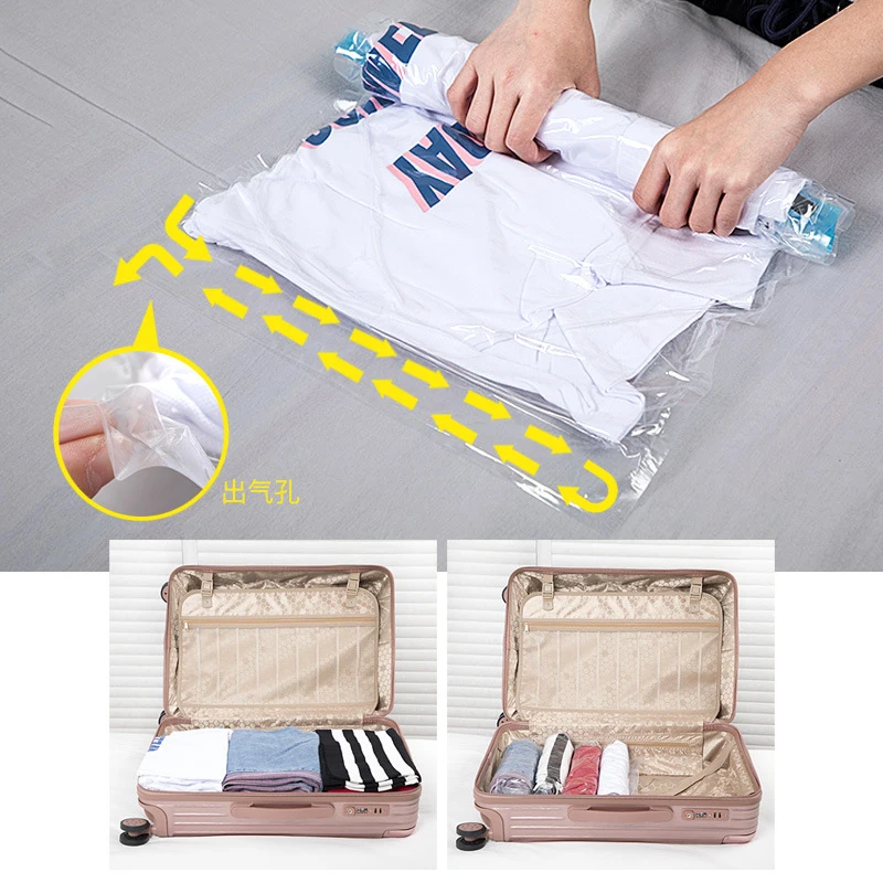 

1PC Hand Rolling Compression Vacuum Bag Border Foldable Compressed Home Clothes Plastic Storage Bag Space Saving Seal Bags