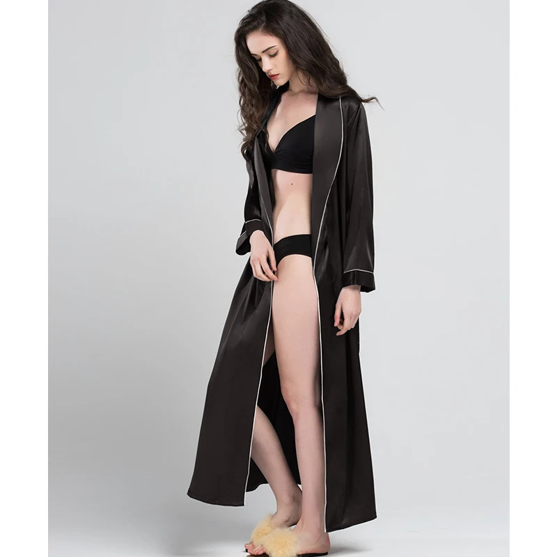 Атласный Шелковый спальный халат, женский летний сексуальный халат для невесты, модный простой искусственный шелк, женская пижама, длинный халат 0801