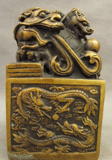 

JP S0606 China Bronze Royal Palace Unicorn Dragon Turtle Statue Emperor Seal Stamp Signet