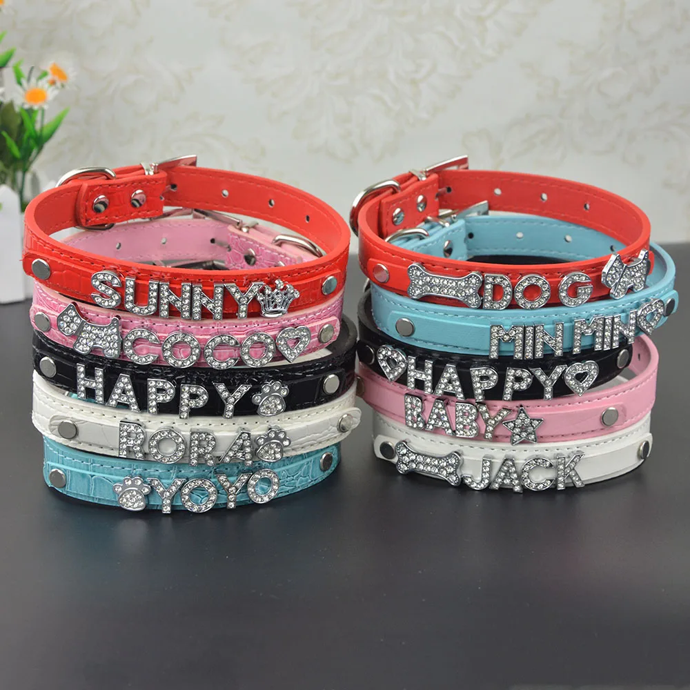 10MM Personalized Pet Dog Collar with Rhinestone Free letters and Charm