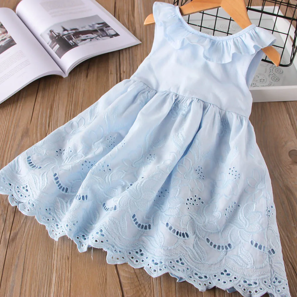 Hurave-2018-New-baby-Girl-clothes-Children-embroidery-sleeveless-dresses-Kids-Clothes-crew-neck-ruffles-drawstring