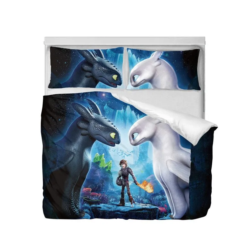 طقم سرير الكرتون كيفية تدريب الخاص بك التنين ليلة غضب 3D الطباعة أغطية لحاف الملك مزدوجة حجم غرفة نوم الديكور طقم سرير