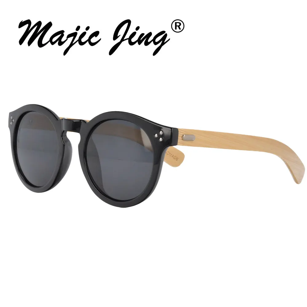 Круглый пластмассовые солнцезащитные очки с бамбуковые дужки UV400 Защита объектива fashionfor обувь для мужчин и женщин sunshadeWPB4023 - Цвет линз: black