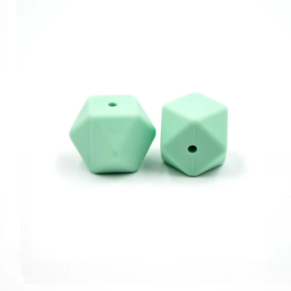 12 шт. шестигранные перле силиконовые бусины 17 мм геометрические силиконовые коралловые бусины BPA бесплатные детские жевательные прорезыватели игрушки бусины - Цвет: Mint Green