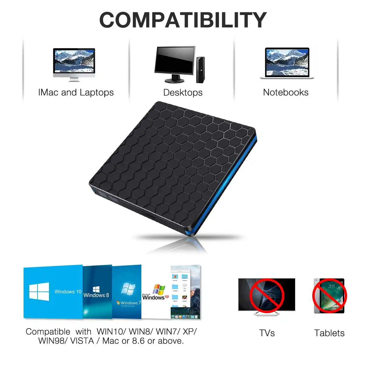  External DVD Drive Optical Drive USB 3.0 CD ROM Player CD-RW Burner Writer Reader Recorder Portatil