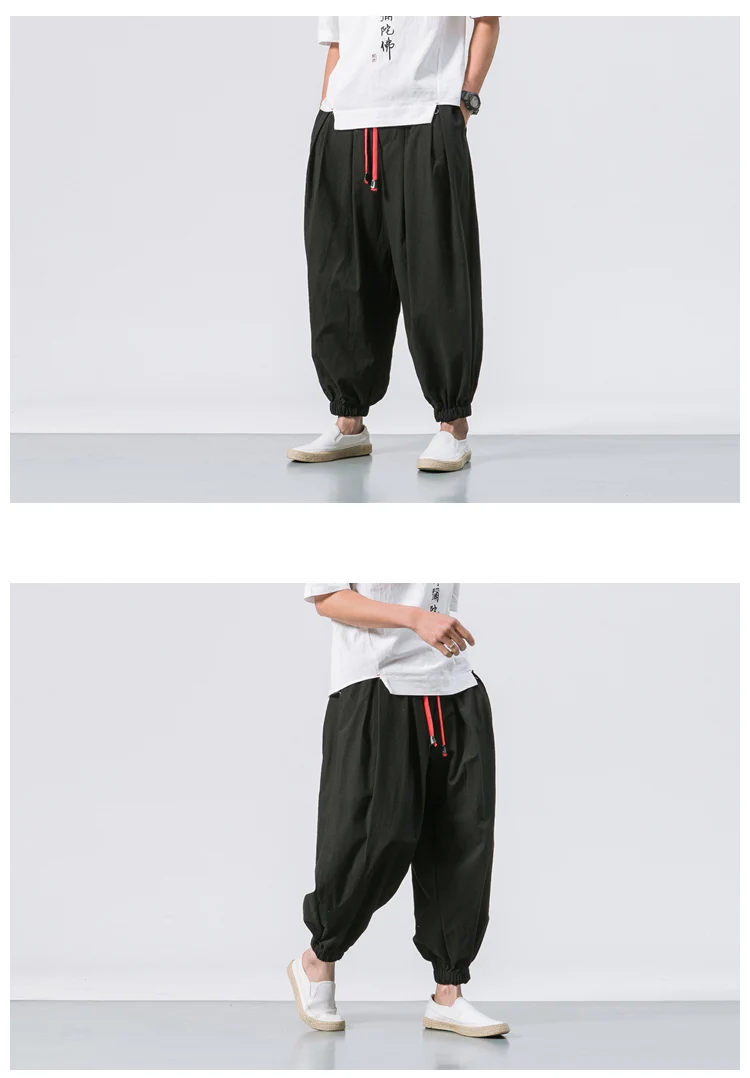 Мужские льняные шаровары, штаны для бега, мужские хлопковые свободные брюки, весенние летние мужские китайские традиционные Harajuku, большие размеры 5XL
