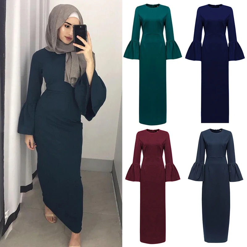 Buytiz ОАЭ мусульманское abaya Макси платье с расклешенными рукавами длинное халаты
