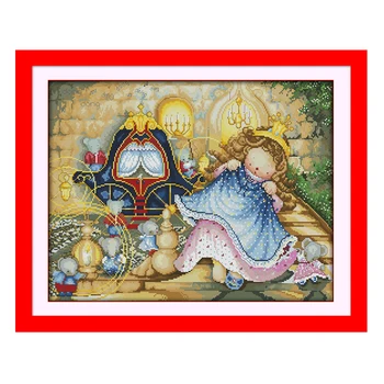 

JoySunday cross stitch diy Cinderella Thumbelina Pea Princess carton DMC14CT11CT cotton needlework baby room bedroom painting