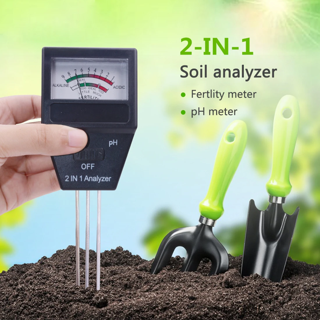 

2 In 1 Soil PH Meter Fertility Tester with 3 Probes for Gardening