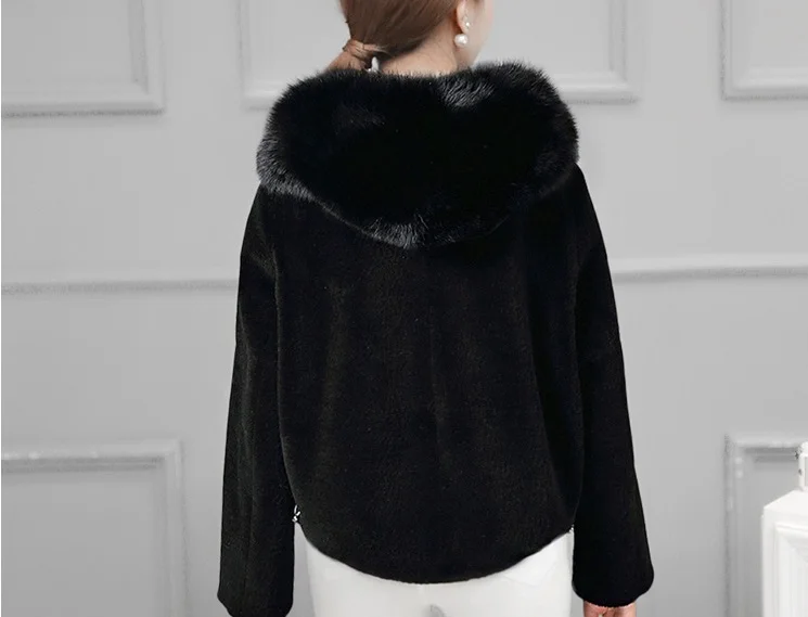 UHYTGF, женское меховое пальто, зимняя куртка из искусственного меха, модная женская короткая куртка, женская черная меховая верхняя одежда, пальто и куртки с капюшоном 222 - Цвет: black