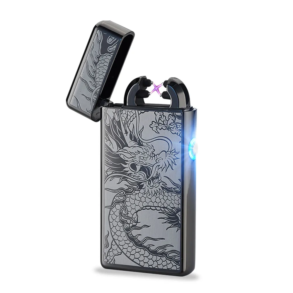 Novelty Usb Rechargeable Electric Arc Lighters Personalized Cross Double Pulse Slim Lighter No Gas Smokeless