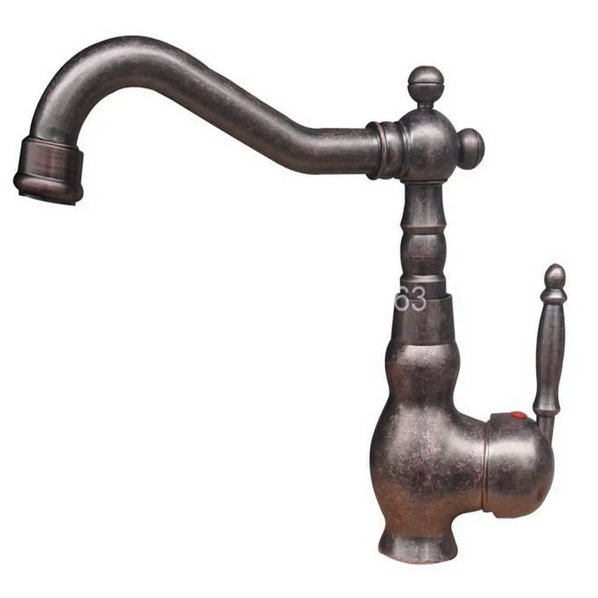 Vintage Retro Antique Copper Single Handle Swivel Spout Kitchen Sink Bathroom Basin Faucet  Cold & Hot Mixer Tap ann021
