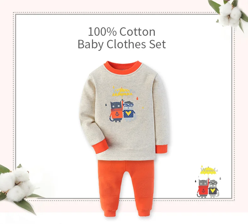 GB/весенняя одежда для малышей; повседневные хлопковые костюмы с длинными рукавами и рисунком; Товары для малышей; Розничная ; Детские костюмы; домашняя одежда; верхняя одежда