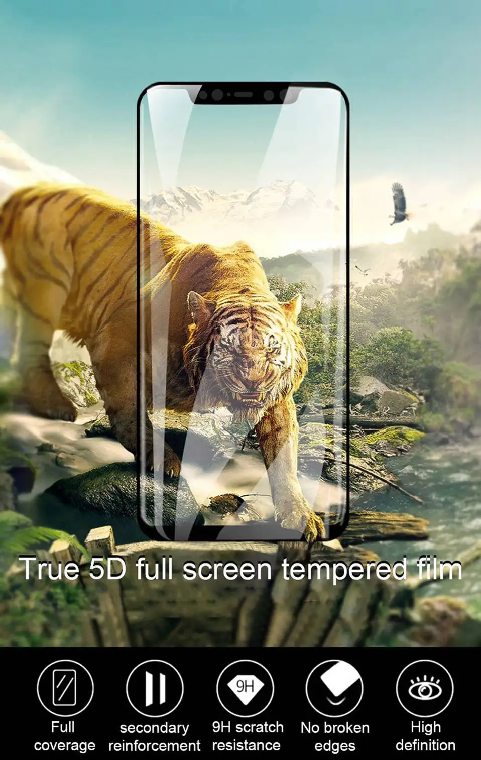 5D Screen Protector Glass For Huawei Honor 8X Tempered Glass Full Cover For Huawei Mate 20 Lite Honor 8X 8 X P Smart Plus Film   (1)