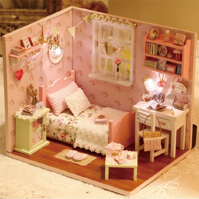 Home Decor DIY Wooden House Miniatura Craft with Furniture Home Decoration Accessories Figurines Miniature Mini Garden Gift H