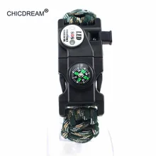 Многофункциональный светодиодный браслет для выживания paracord для мужчин Открытый Кемпинг Аварийный свисток термометра компас Рыболовная Снасть