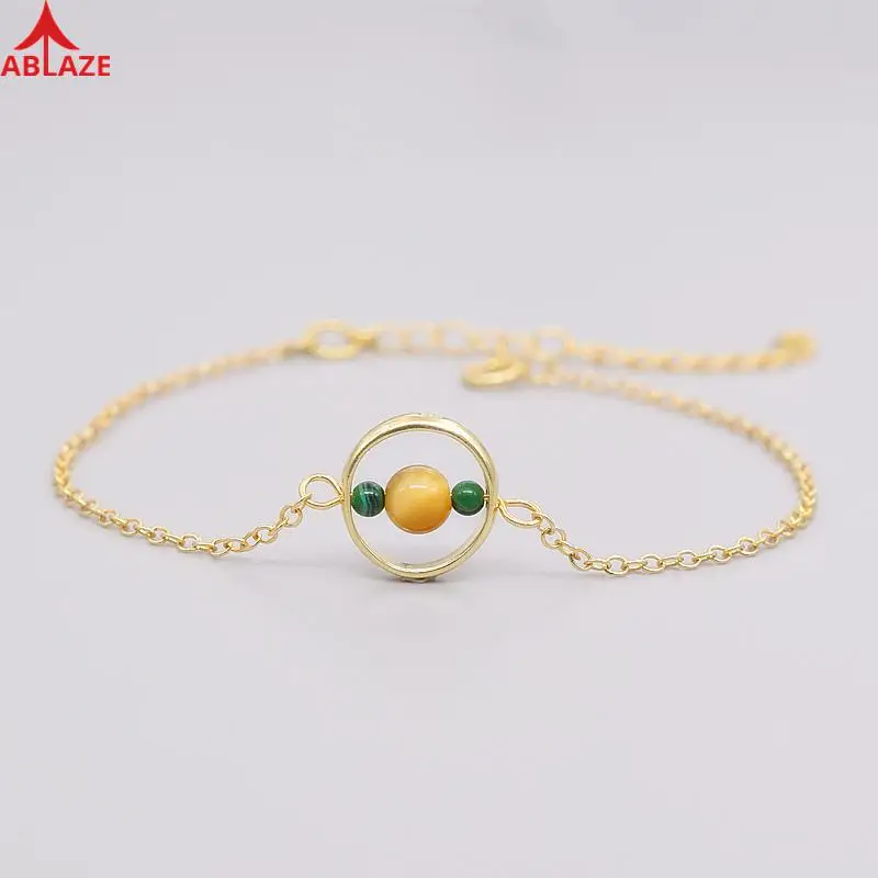 Солнечный Plexus Chakra Stonenatural Tiger's Eye очаровательные браслеты 925 Серебряный