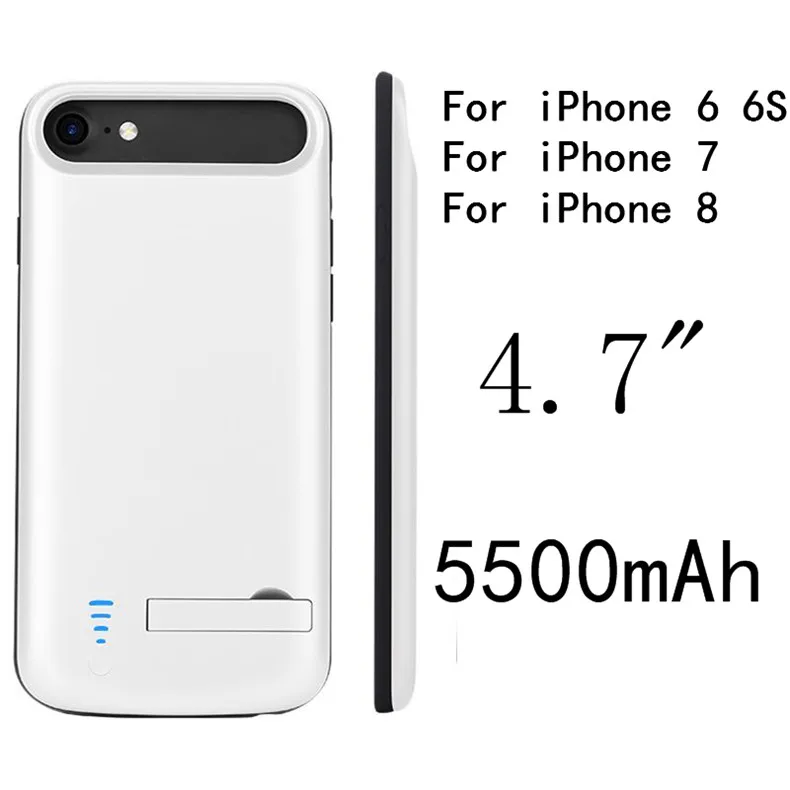 Чехол для зарядки аккумулятора 8000 мАч для iPhone 6, 6 S, 7, 8 Plus, резервный внешний аккумулятор, силиконовый чехол с полной защитой, Подставка для зарядки, задняя крышка - Цвет: i7-White