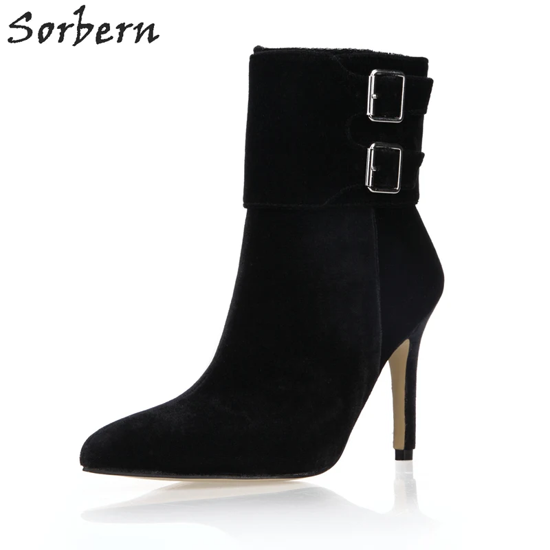 

Sorbern Black Fashion Women's ShoesBuckles Straps Fetisch High Heels Pointed Ankle Heel Custom Color Fashion Women's Shoes 2018