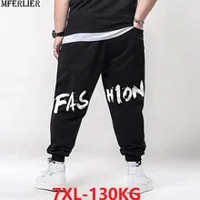 Мужские спортивные штаны на лето и весну, спортивные штаны с буквенным принтом размера плюс, большие размеры 5XL, 6XL, 7XL, мужские эластичные штаны, Стрейчевые штаны с высокой талией, свободные черные