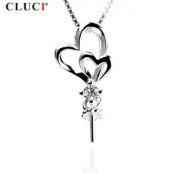 CLUCI Jewelry 925 пробы 100% Серебро Двойное сердце мм 7 мм жемчуг кулон с белым cz для девочек ювелирные изделия