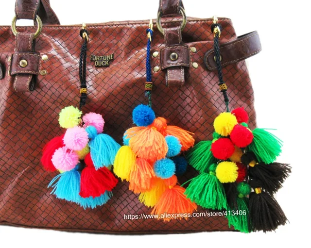 Handmade Bohemian Key Pom Charm Bag Hanger Trim Of Thai Handmade Bohemian Key Pom Charm Bag Hanger Trim Of Thai Indian Hmong Hippie Handbag Accessories Sp 001