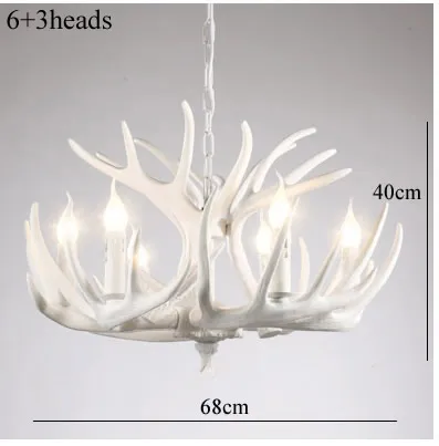 Люстра с рогами, 6 огней, 9 огней, 12 огней, лампа с рогами, американская Ретро Смола, рога оленя, лампы для дома, кафе, декоративное освещение - Цвет абажура: 6 plus 3 White