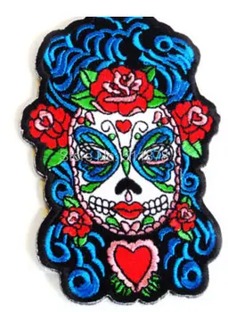 

Sugar Skull Woman Roses Day of the Dead Dios De Los Muertos Chopper Outlaw MC Embroidered Motorcycle Biker Vest Patch IRON ON