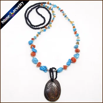 

Vintage Tribal Natural Yak Bone Carving Totem Pendant Black Glass Long Beaded Strand Necklace Jewelry For Women NG020