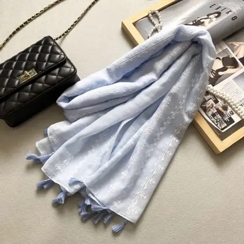 light blue Модные женские туфли пены Этнический, Ацтеки узор шарф с кисточками хлопковая Вуаль шали Обёрточная бумага мусульманский хиджаб глушитель выхлопных газов; ; - Цвет: light blue