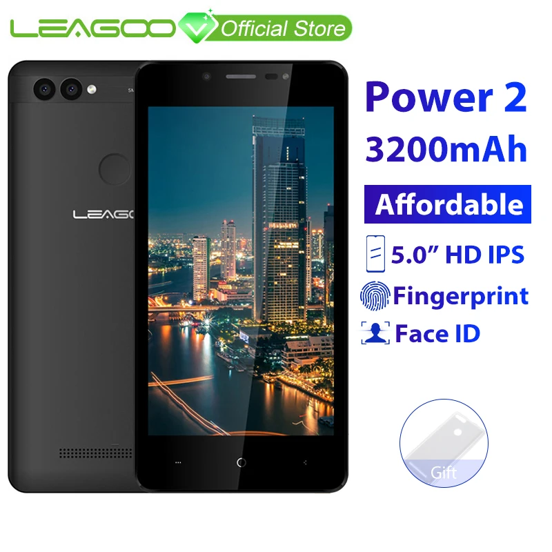 LEAGOO POWER 2 Mobile Phone Android 8.1 5.0″HD IPS 2GB RAM 16GB ROM MT6580A Quad Core Dual Camera Fingerprint ID 3G Smartphone