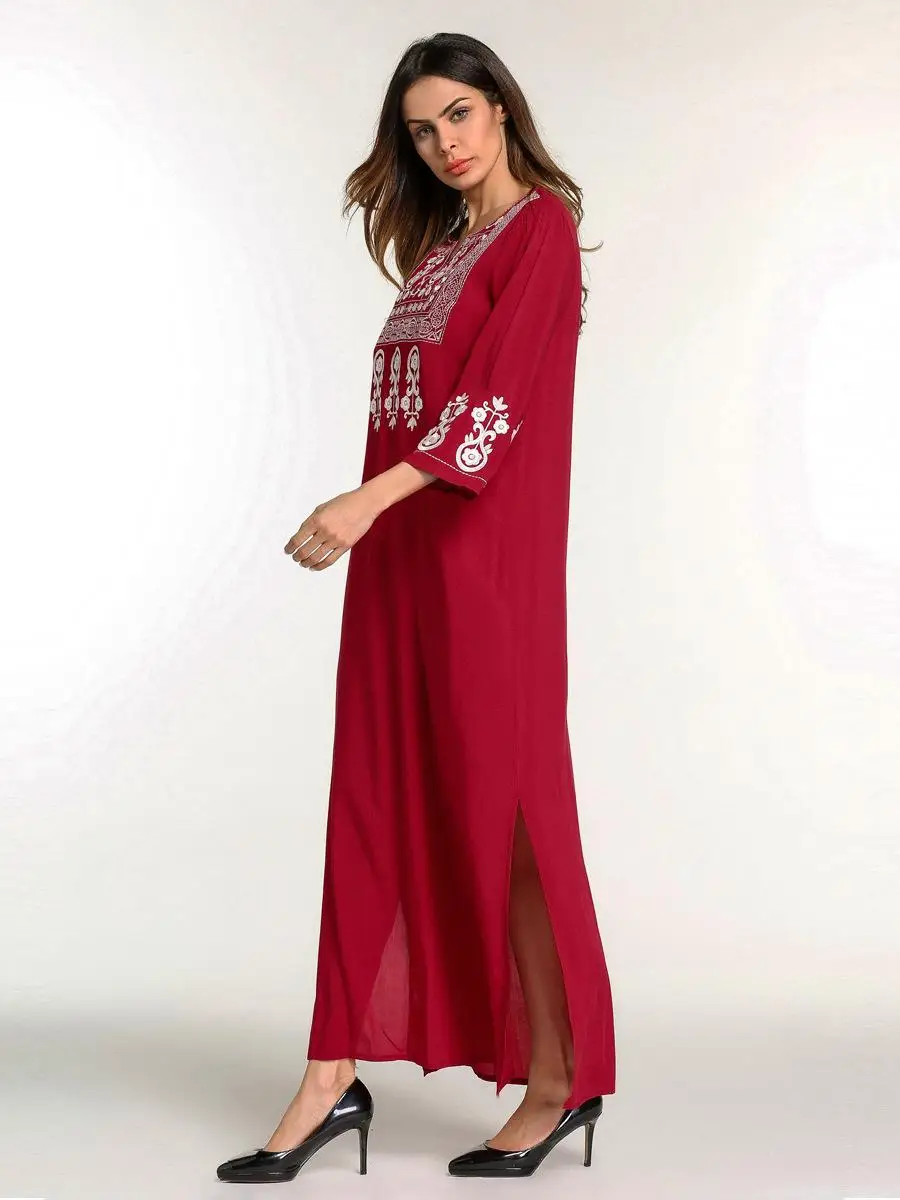 Элегантное макси мусульманское платье с вышивкой, кимоно абайя, длинное платье с разрезом, Vestido, свободный стиль, Джаба Рамадан, мусульманская одежда на Ближнем Востоке