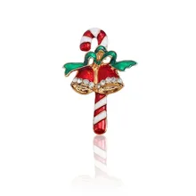 Simple Fashion Christmas Pins And Brooch Gold Enamel Color Rhinestones Christmas Bells Crutches Brooch Jewelry Christmas Gifts rhinestones christmas hat brooch