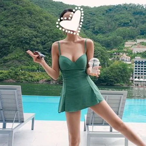 

2018 New Arrival Women One Piece Swimsuit Push Up Swimwear Print Patchwork Vintage Retro Bathing Suit Swim Wear One Piece Skirt