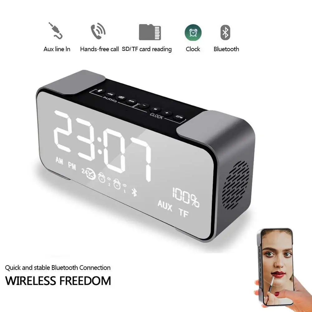 

Portable Wireless Stereo Hi-Fi Bluetooth 4.2 Speaker with Large Screen Digital Radio Alarm Clock Support TF Card SD998
