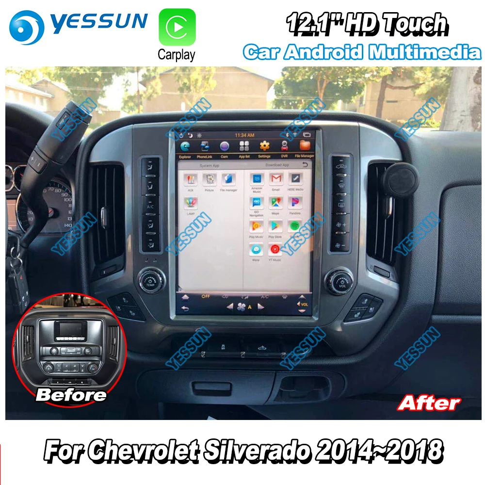 YESSUN 12,1 ''HD супер экран для Chevrolet Silverado~ автомобильный Android Carplay gps Navi карты навигации радио Нет CD DVD