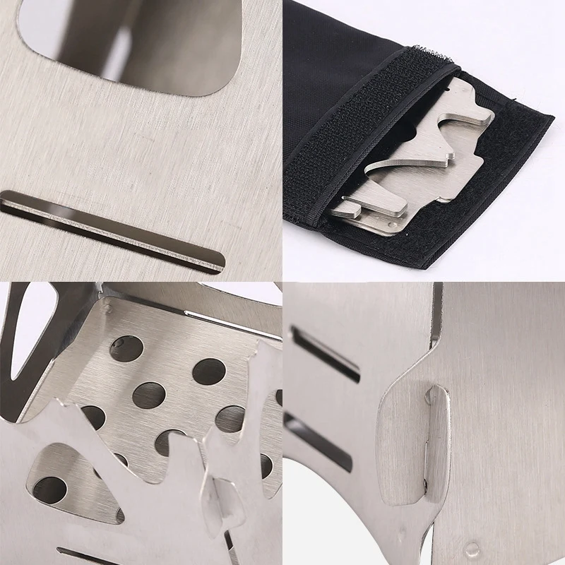 Compact Folding Stainless Steel Wood Stove Outdoor Camping Stove Cooking Picnic Stove Portable Wood Furnace Burners