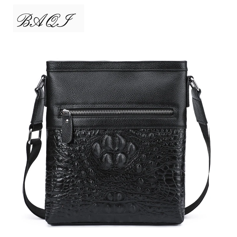 

BAQI Brand Men Handbags Genuine Leather Cowhide Crocodile Pattern Men Shoulder Bags Men Messenger Bag 2019 Fashion Business Bag