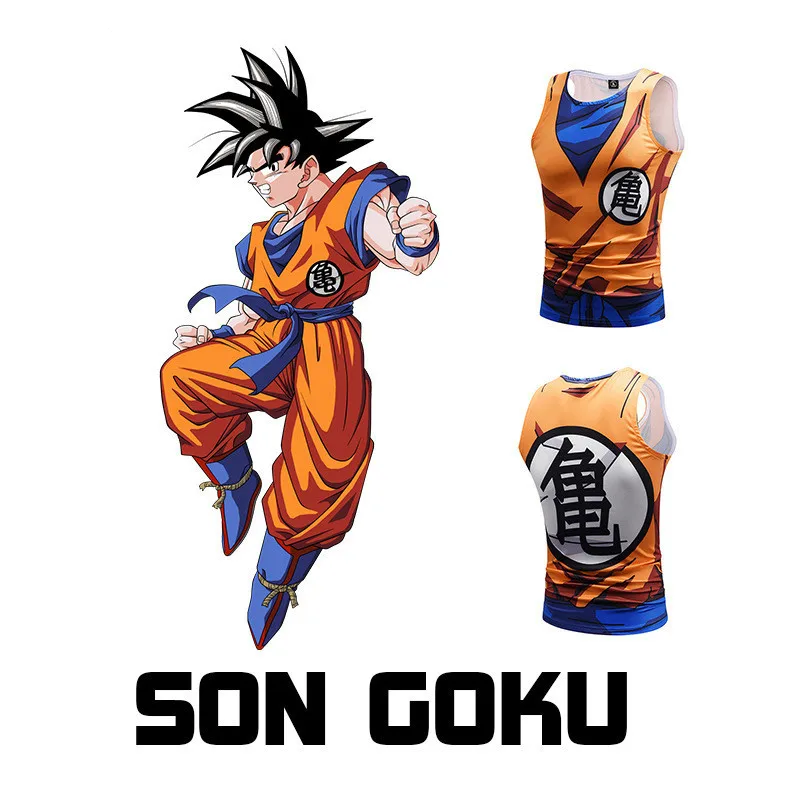 Dragon Ball Z Костюмы Для мужчин анимации топы с бретельками и сын Goku vegeta футболки Компрессионные Леггинсы Шорты Фитнес топ на бретелях в уличном стиле