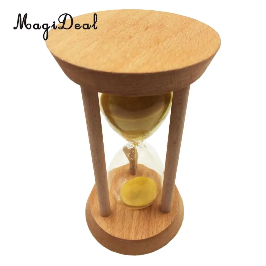 Round Shape Sand Glass Hourglass 15 Mins Oblique Wood Timer Kitchen Cooking Utensils Home Desk Bookshelf Decoration Yellow
