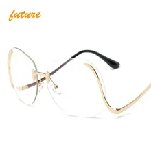 Без оправы градиентный солнцезащитные очки для женщин, негабаритные прозрачные линзы, оптическая Металлическая оправа, UV400, Винтажные Солнцезащитные очки, ретро очки oculos