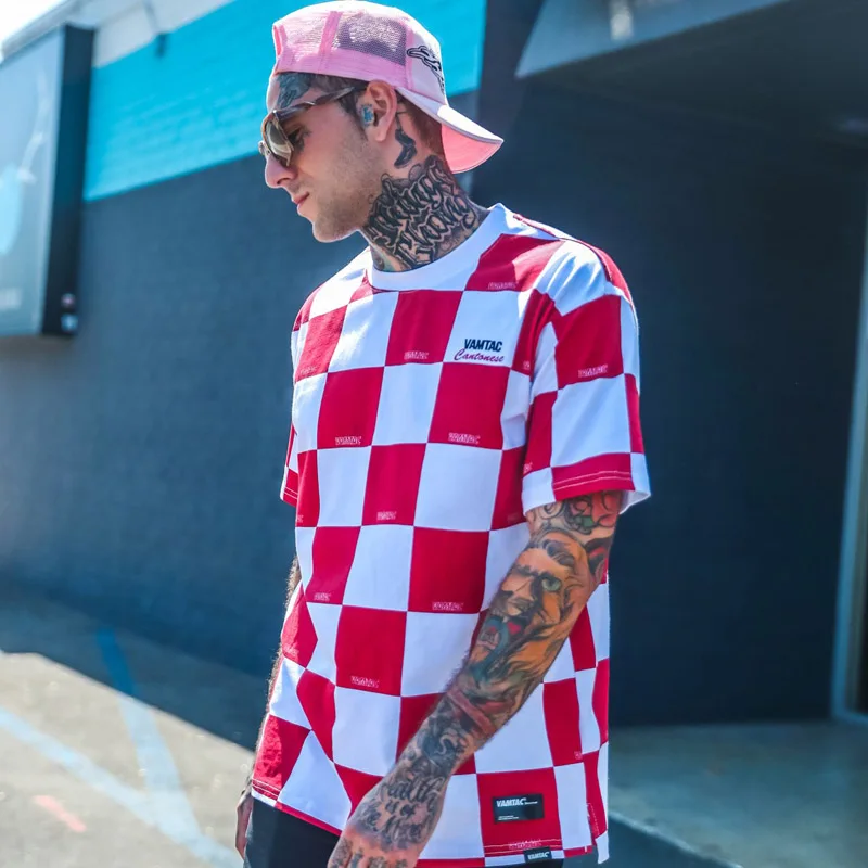 Checkerboard-Plaid-Printed-Man-s-T-shirts-High-Streetwear-Casual-Loose-Fit-Summer-New-Top-Tees