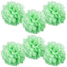 Pack of 6 Mint 6″(15cm) Tissue Paper Pom Poms Decorative Flower Wedding Decor Birthday Party Baby Shower Bridal Shower Tea Party