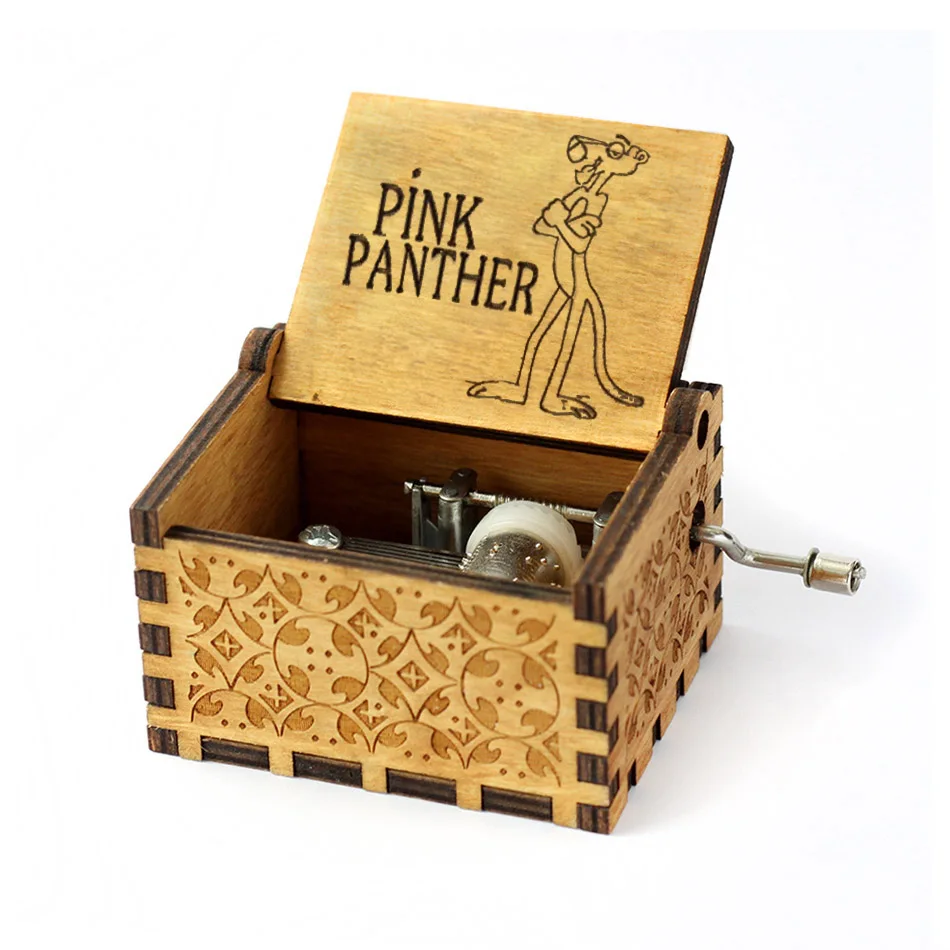 Старинная резная музыкальная шкатулка Игра престолов музыкальная шкатулка Звездные войны деревянная ручка тема музыка Caixa De Musica - Цвет: Pinks Panther